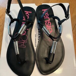 Kensie Girl Black and Silver Sandals with T-Strap Design